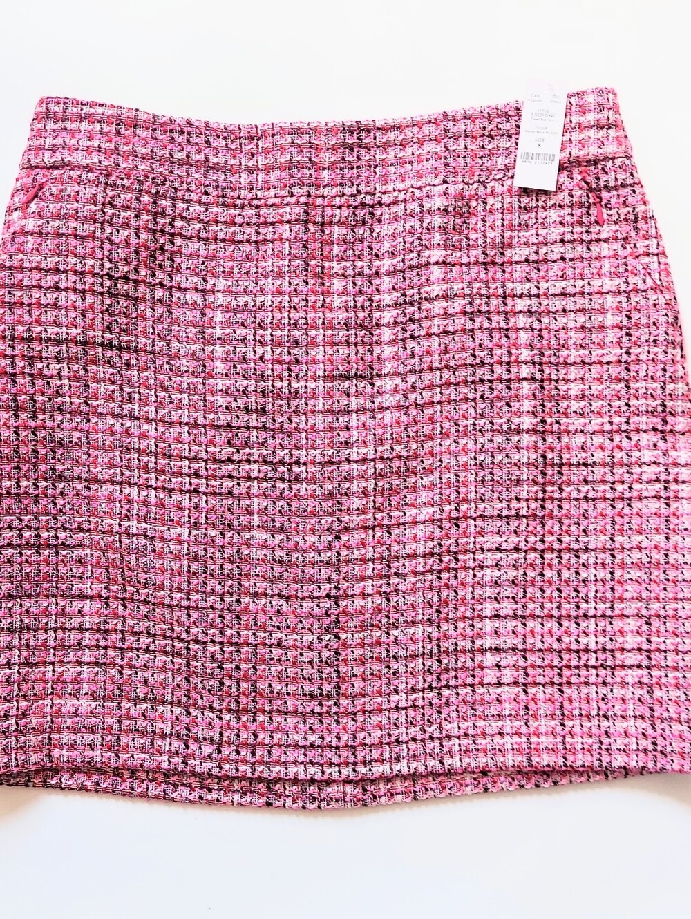White House Black Market Tweed Pencil Skirt Zipper Pocket Pink Womens Size 8 NWT
